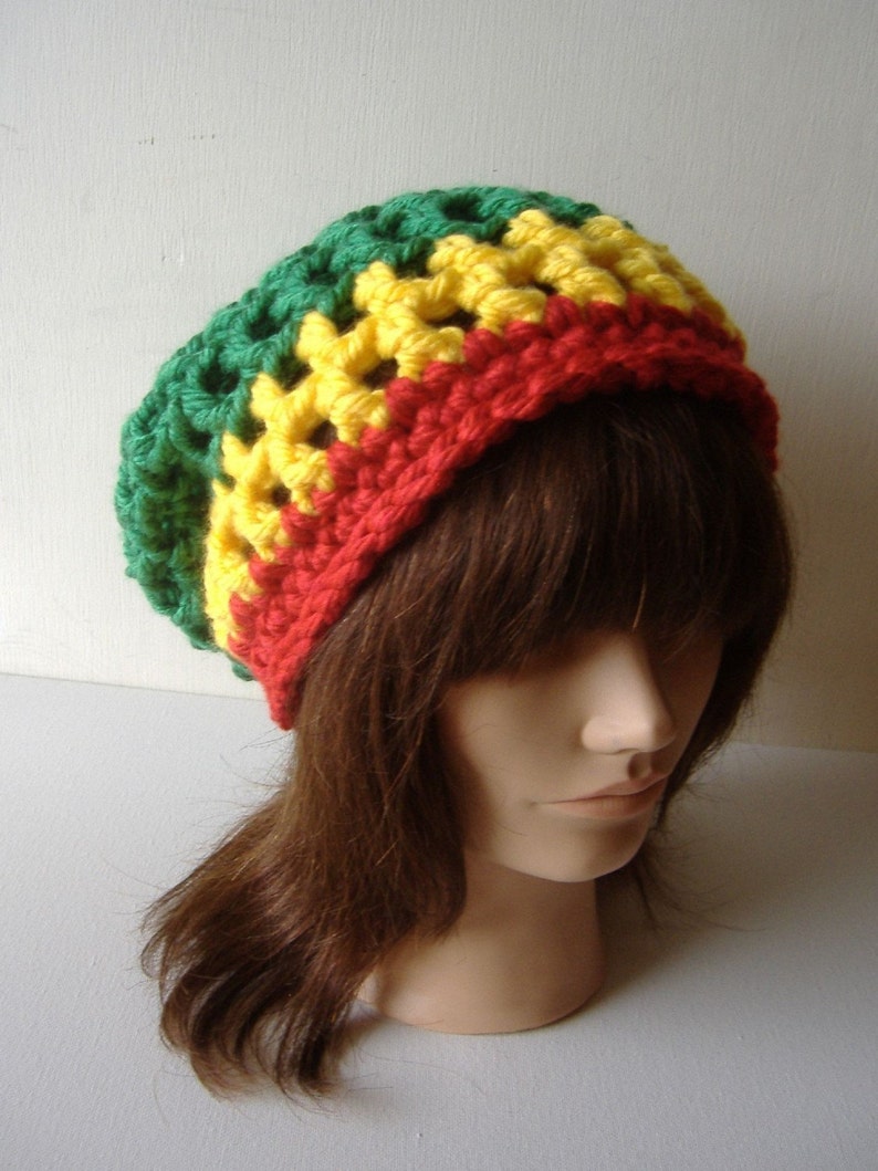 Rasta Hat, Women's Hat, Men's Hat, Slouch Hat, Crochet Hat, Winter Hat, Slouch Beanie, Beanie Hat, Tam Hat, Rastafari Hat, Green Yellow Red image 4