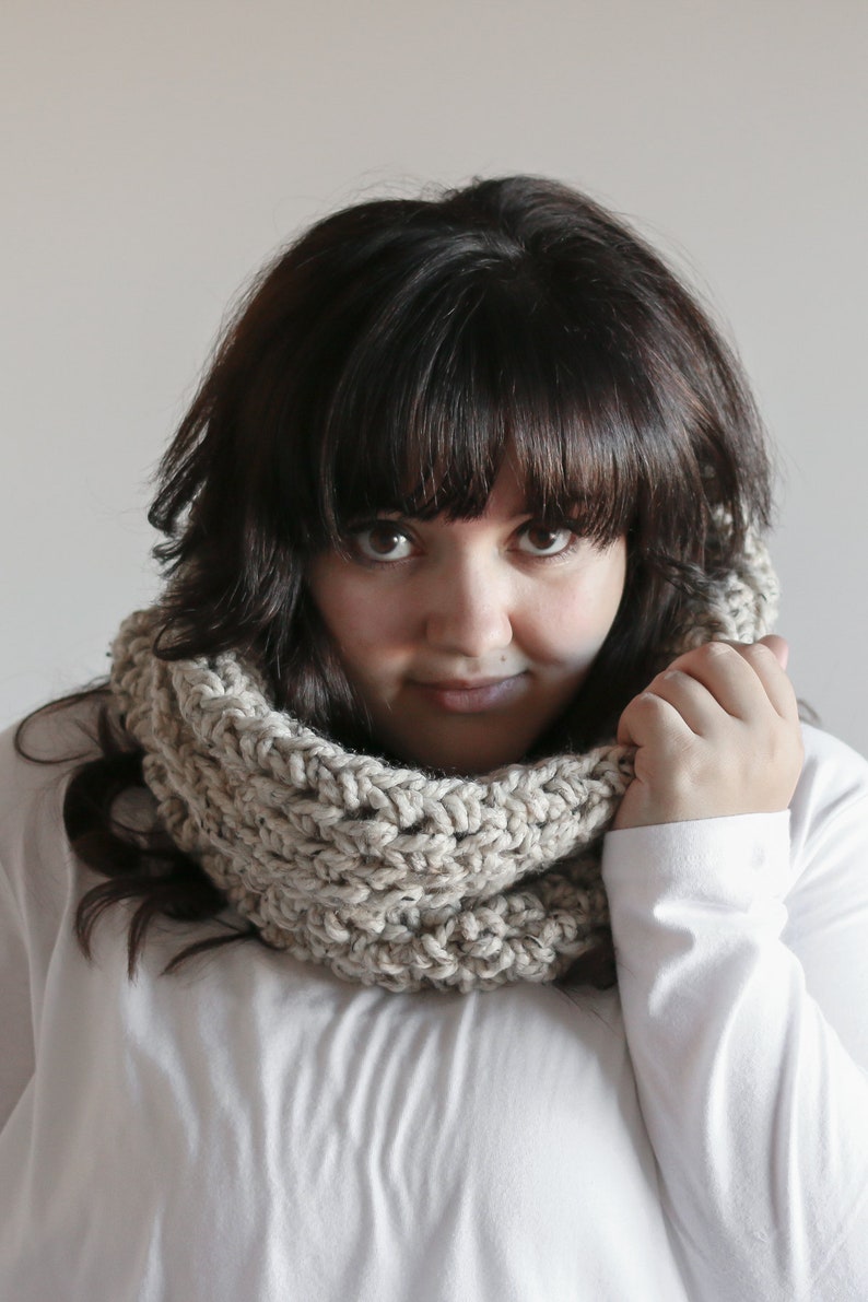 Hand Crochet Chunky Cowl: Oatmeal Wool Blend Infinity Scarf - Etsy