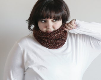 Chunky Brown Knit Cowl: Unisex Winter Neck Warmer