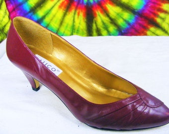 6 M vintage 80's raspberry red leather CALICO pumps heels shoes