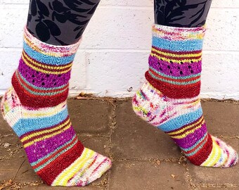 Knitted Socks Pattern *** Topsy-Turvy Socks pattern, knitted socks pattern, digital knit sock pattern, mini skeins pattern