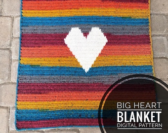 Crochet Pattern*** Big Heart Baby Blanket pattern, crocheted baby blanket, blanket pattern, heart blanket pattern, rainbow baby blanket