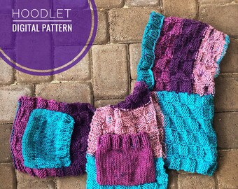 Knitting Pattern*** Hoodlet scarf knitting pattern, pocket shawl knit pattern, hooded scarf knitting pattern, knit scarf pattern