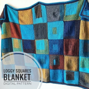 Crochet Pattern Loggy Squares blanket pattern, crochet blanket pattern, log cabin quilt squares, crochet throw pattern, crochet squares image 1