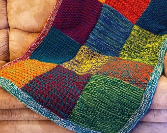 Modello per coperta lavorata a maglia Stashbuster – Coperta in filato di scarto (modello PDF)
