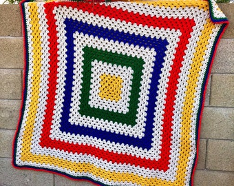 Granny Square Throw Crochet Pattern, Collegiate Style Blanket (PDF Pattern)