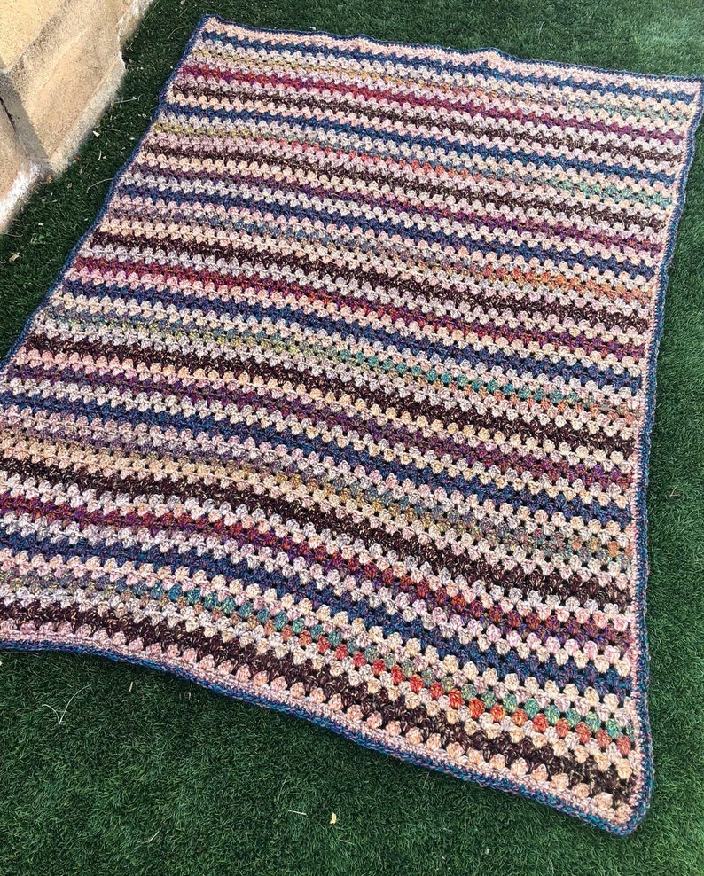 Crochet Pattern Comforting Granny Stripe blanket pattern, crochet throw pattern, crochet scrap blanket, scrap yarn project, homespun yarn image 4