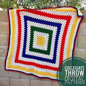 Crochet Pattern Collegiate Throw crochet pattern, crochet blanket pattern, college bedding, team sports blanket pattern, granny squares image 1