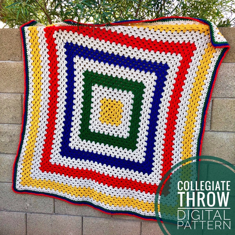 Crochet Pattern Collegiate Throw crochet pattern, crochet blanket pattern, college bedding, team sports blanket pattern, granny squares image 1