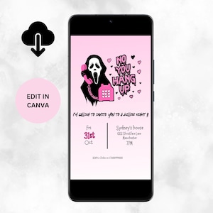 Ghostface Halloween digital invite | halloween party invitation | Mobile invite | Cute pink invite