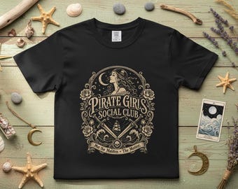 Pirate Girls Social Club Tee, Vintage Nautical Mutiny Shirt, Comfort Colors Garment-Dyed