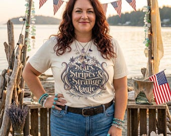 Stars Stripes Strange Magic Retro Americana Tee, Patriotic Witchy Shirt
