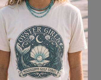 Oyster Girls Mississippi Gulf Coast Graphic Tee, Vintage Coastal Mermaid Shirt