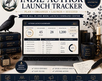 Indie Autor Produkteinführung Tracker Tabelle | Dark Academia Buchmarketing-Planer (Digitaler Download)