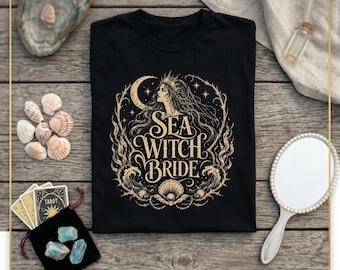 Sea Witch Bride T-Shirt, Coastal Gothic Wedding Tee, Mermaid Bachelorette Shirt
