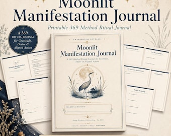 Moonlit Manifestation Journal Druckbare PDF, 369 Methoden Journal, Witchy Dankbarkeitsplaner, Future Self Workbook