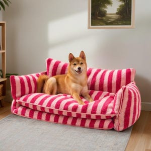 Striped Dog Bed in Pink and White | Female Dog Bed | Girl Dog Bed for Maximum Comfort