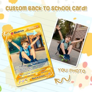 Carte Pokémon personnalisée pour la rentrée des classes, carte personnalisée style anime pour enfants, carte premier jour d'école, carte photo pour enfants, cadeau pour garçon fille