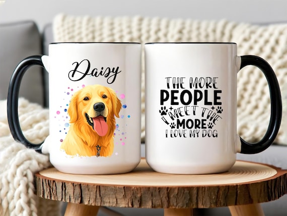 Custom Hand Drawn Dog Portrait Mug, Personalized Pet Name Coffee - Main Image