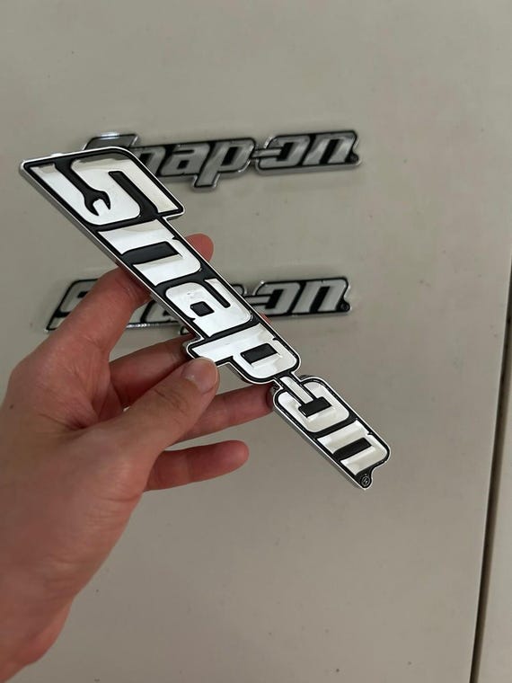 SNAP-ON Tool Box Logo Emblem Chrome Silver Name Badge Plate Decal