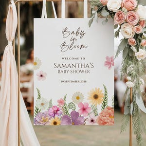 Baby In Bloom Baby Shower Welcome Sign Template, Wildflower Baby Shower Welcome Sign, Printable Instant Download