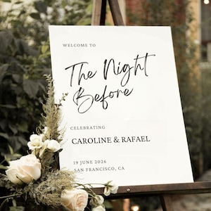 Modern Rehearsal Dinner Welcome Sign, Minimalist The Night Before Wedding Sign, Editable Template, Printable Instant Download