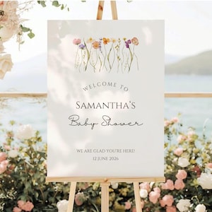 Baby In Bloom Welcome Sign, Editable Wildflower Baby Shower Welcome Sign Template, Floral Baby Shower Sign, Canva BB1