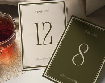 Timeless Old Money Table Number Template, Elegant Olive Green Table Sign, Canva Editable, Printable, Instant Download | Clara
