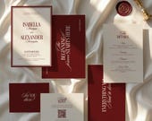 Luxury Old Money Wedding Invitation Suite Template, Elegant Red and Cream Invitation Set, Timeless Wedding Invite, Instant Download OM02