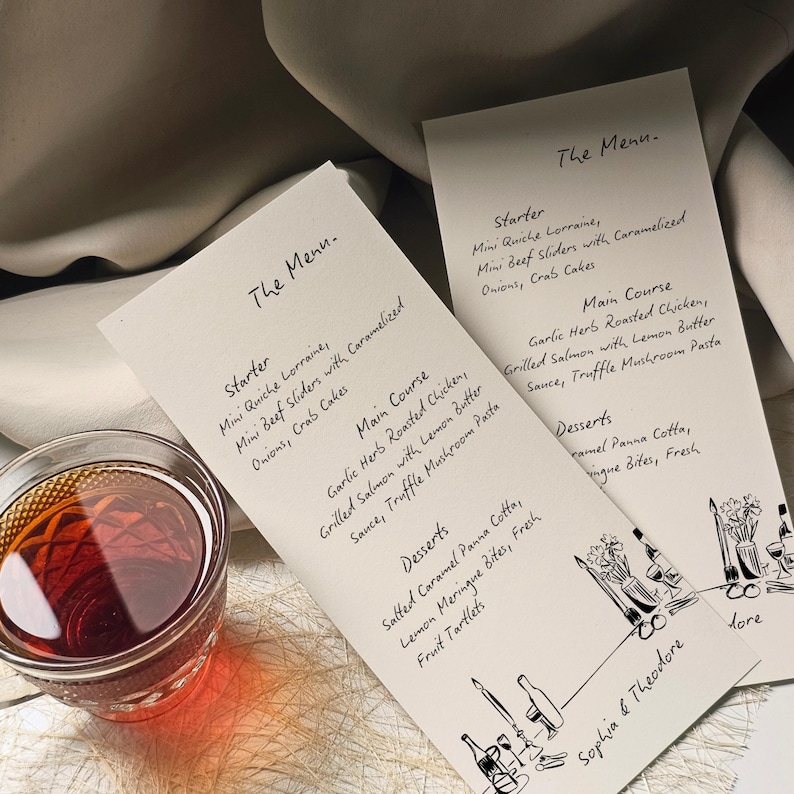Vintage Wedding Menu Card Template, Hand Drawn Menu, Whimsical Dinner Menu Card Template, Editable Instant Download, Printable 4x9 Card