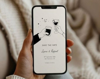 SAVE THE DATE Digital Invitation Template | Fun Whimsical Hand-Drawn Wedding Evite | Canva Editable Instant Download | Text or Email Invite