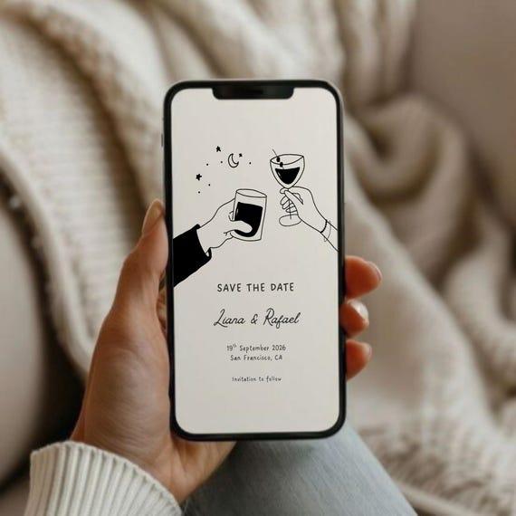 SAVE THE DATE Digital Invitation Template | Fun Whimsical Hand-Drawn Wedding Evite | Canva Editable Instant Download | Text or Email Invite