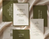 Luxury Old Money Green Wedding Invitation Suite Template, Elegant Invitation Set, Timeless Wedding Invite, Instant Download