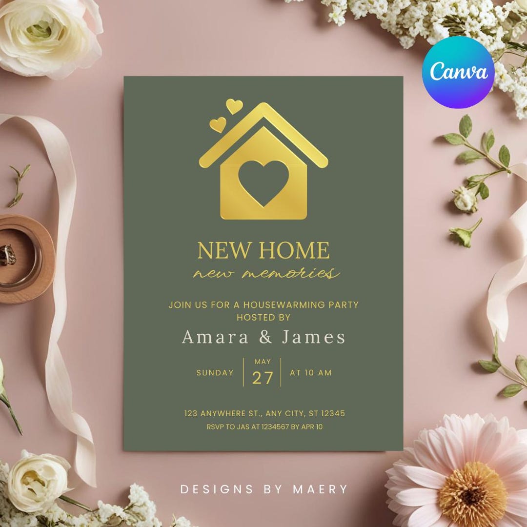 Sage Green and Gold Housewarming Invitation, Housewarming Invite ...