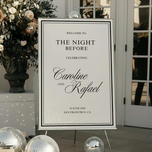Old Money Rehearsal Dinner Welcome Sign, Elegant The Night Before Wedding Sign, Editable Template, Printable Instant Download OM01