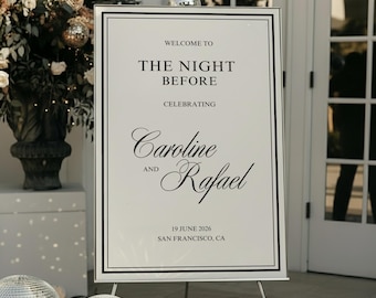 Letrero de bienvenida para la cena de ensayo de Old Money, elegante letrero "La víspera de la boda", plantilla editable, descarga instantánea imprimible OM01