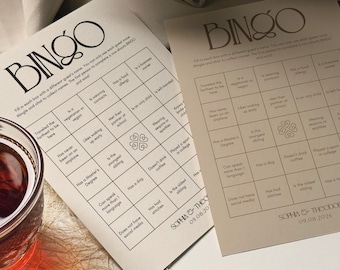 Bingo personalizado para encontrar invitados, divertida actividad para la recepción de bodas, juegos de mesa imprimibles para romper el hielo para invitados, juego editable para la despedida de soltera.