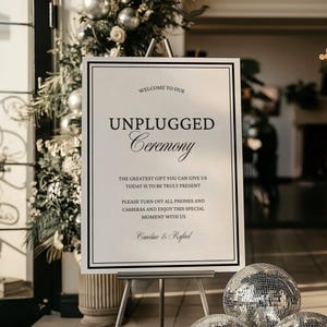 Gamla pengar Unplugged ceremoniskylt, elegant bröllopsvälkomstskylt mall, redigerbar stor bröllopsskylt, utskrivbar direktnedladdning