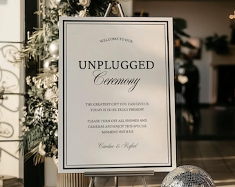Old Money Unplugged Ceremony Sign, Elegant Wedding Welcome Sign Template, Editable Large Wedding Ceremony Sign, Printable Instant Download