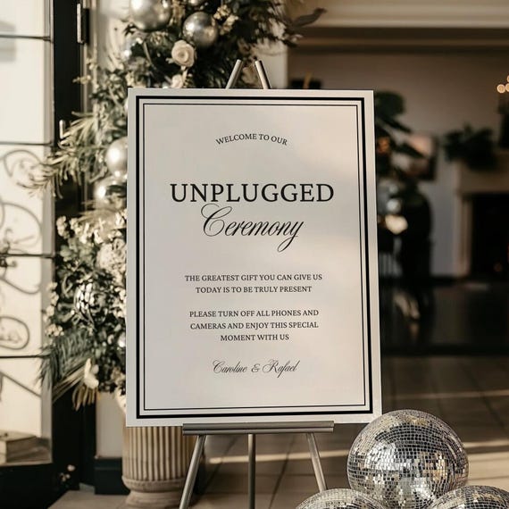 Old Money Unplugged Ceremony Sign, Elegant Wedding Welcome Sign Template, Editable Large Wedding Ceremony Sign, Printable Instant Download