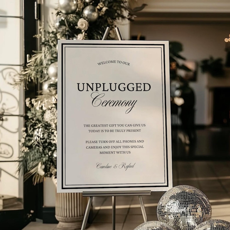 Old Money Unplugged Ceremony Sign, Elegant Wedding Welcome Sign Template, Editable Large Wedding Ceremony Sign, Printable Instant Download