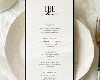 Elegantes altes Geld Abendmenu und Danke-Karte, elegant, schwarz weiss & Gold, Instant Download, zum Ausdrucken
