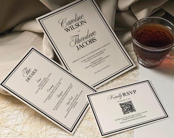 Classic Old Money Wedding Invitation Suite Template, Elegant Minimalist Invitation Set, Timeless Wedding Invite, Instant Download OM01