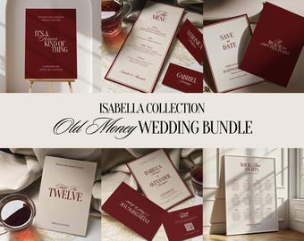Luxury Old Money Wedding Stationery Bundle, Elegant Wedding Signs, Signature Cocktail Sign, Vintage Wedding Bar Menu Template, Isabella OM02