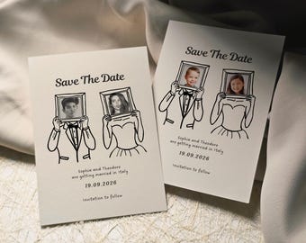 Skurrile handgezeichnete Save the Date Einladung mit Foto, Hochzeitsansage Vorlage (digitaler Download)