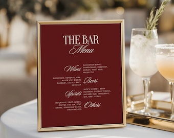 Plantilla de cartel para menú de bar de bodas, elegante cartel para menú de bebidas de autor de estilo clásico, descarga instantánea, cóctel de autor imprimible OM02