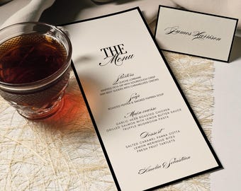 Classic Wedding Menu Card Template, Elegant Old Money Menu And Place Card Set, Dinner Menu and Thank You Card, Instant Download, Printable