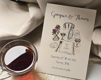 Vintage SAVE THE DATE Vorlage | Handgezeichnete illustrierte Einladung | Skurrile Hochzeit Einladungskarte Digitaler Download zum ausdrucken