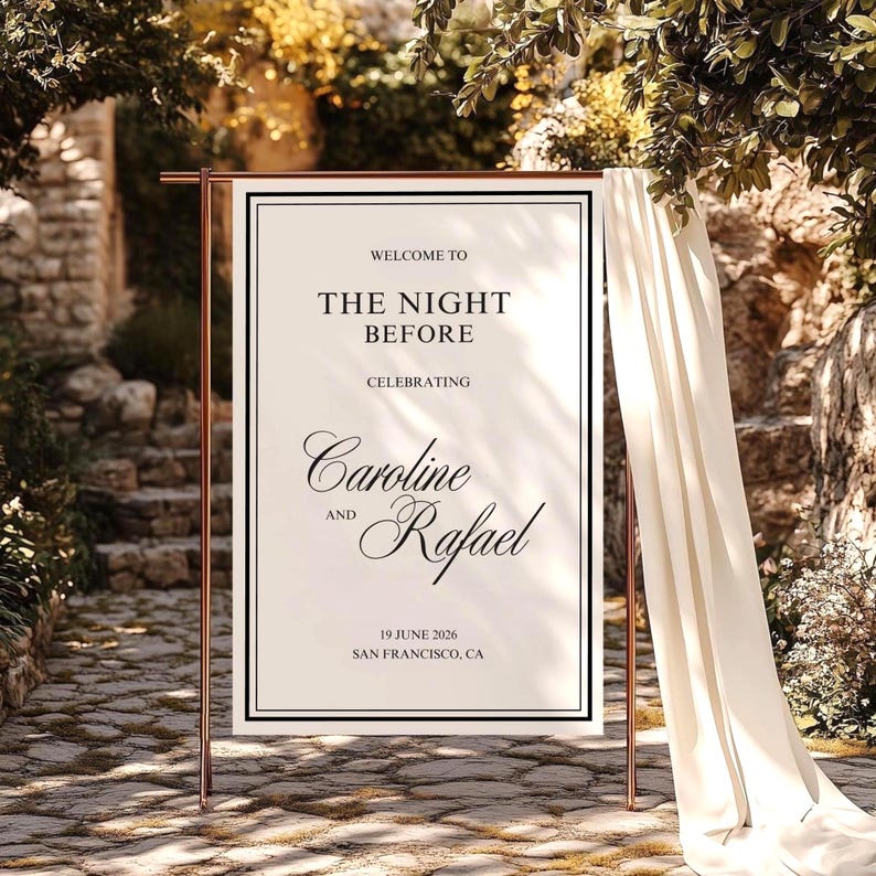 Old Money Rehearsal Dinner Welcome Sign, Elegant The Night Before Wedding Sign, Editable Template, Printable Instant Download