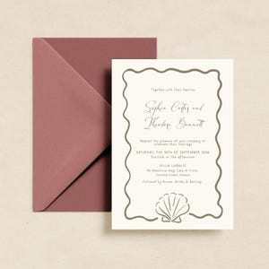 Beach Wedding Invitation Template | Modern Whimsical Wedding Invite | Coastal Destination Wedding | Editable Printable Instant Download